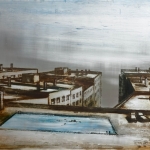 Sobre la ciudad, 2014. Técnica mixta sobre zinc, 60 x 90