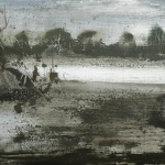 Ebro en verano. 2005. Técnica mixta / zinc 20 x 57 cm.