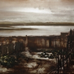 El huerto y la laguna. 2009. Técnica mixta / aluminio  85 x 150 cm